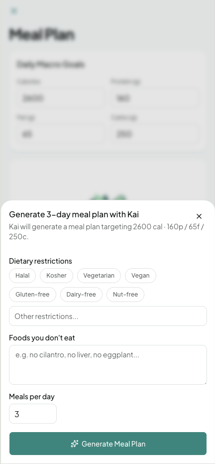 Generating a personalized meal plan with dietary restrictions